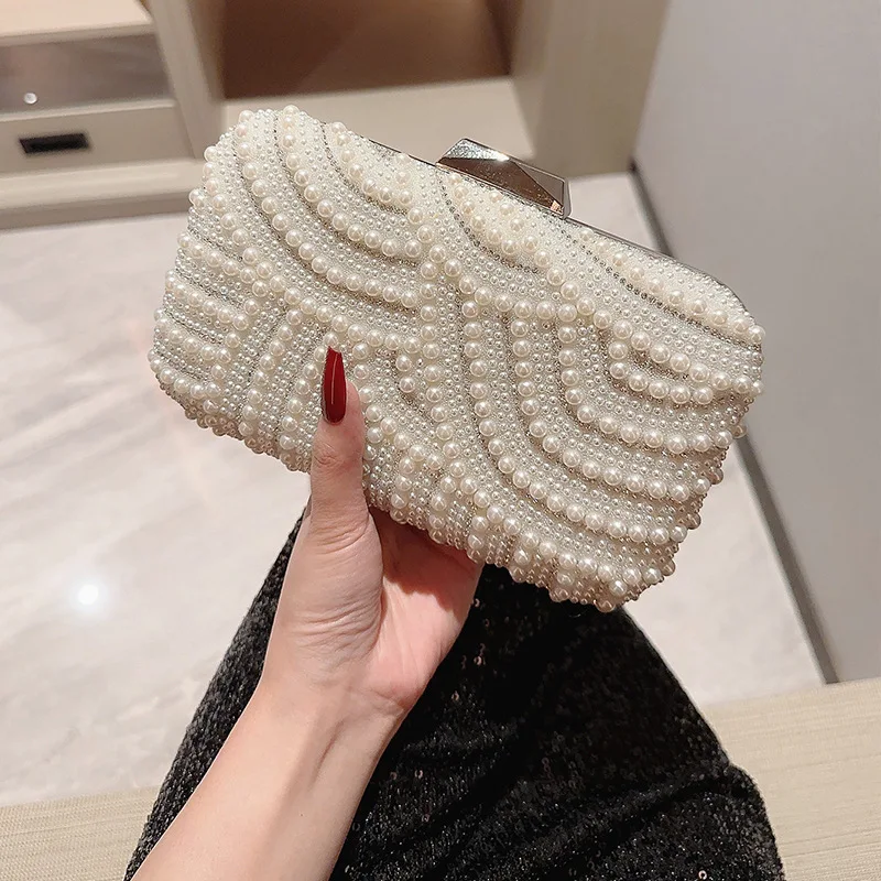 Pearl Evening Bags For Women Shiny luxury Pearl Handbag Envelope Clutch Bag Bling Chain Crossbody Bags