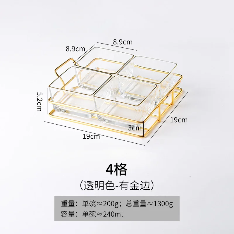 Deluxe Glass Plate Dried Fruit Multi Compartment Food Tray Crystal Glass Tray Set Fruit Tray Nut Candy Snack Bowl