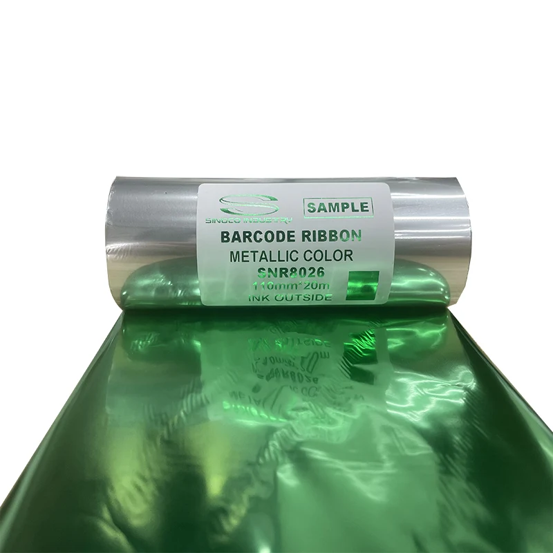 Wholesale Free Sample Shiny Luxury Gift SNR8026 Metallic Green Gold Foil Resin Thermal Transfer Ribbon For Satin Nylon