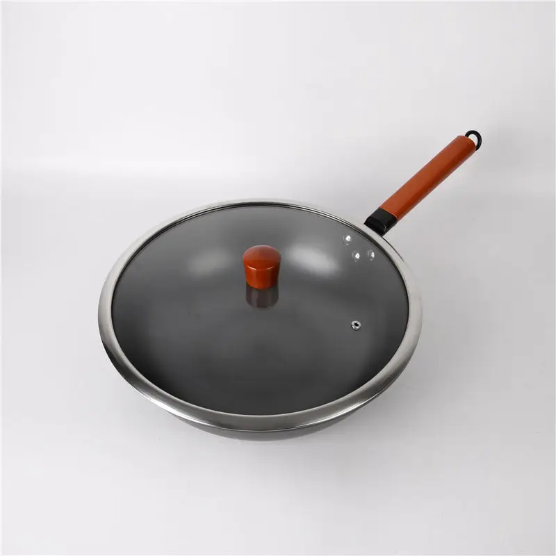 Black Stainless Steel Fry Pans Nonstick Coating Iron Cookware Set Wok Pan Multi Functional Cooking Sets With Glass Cover