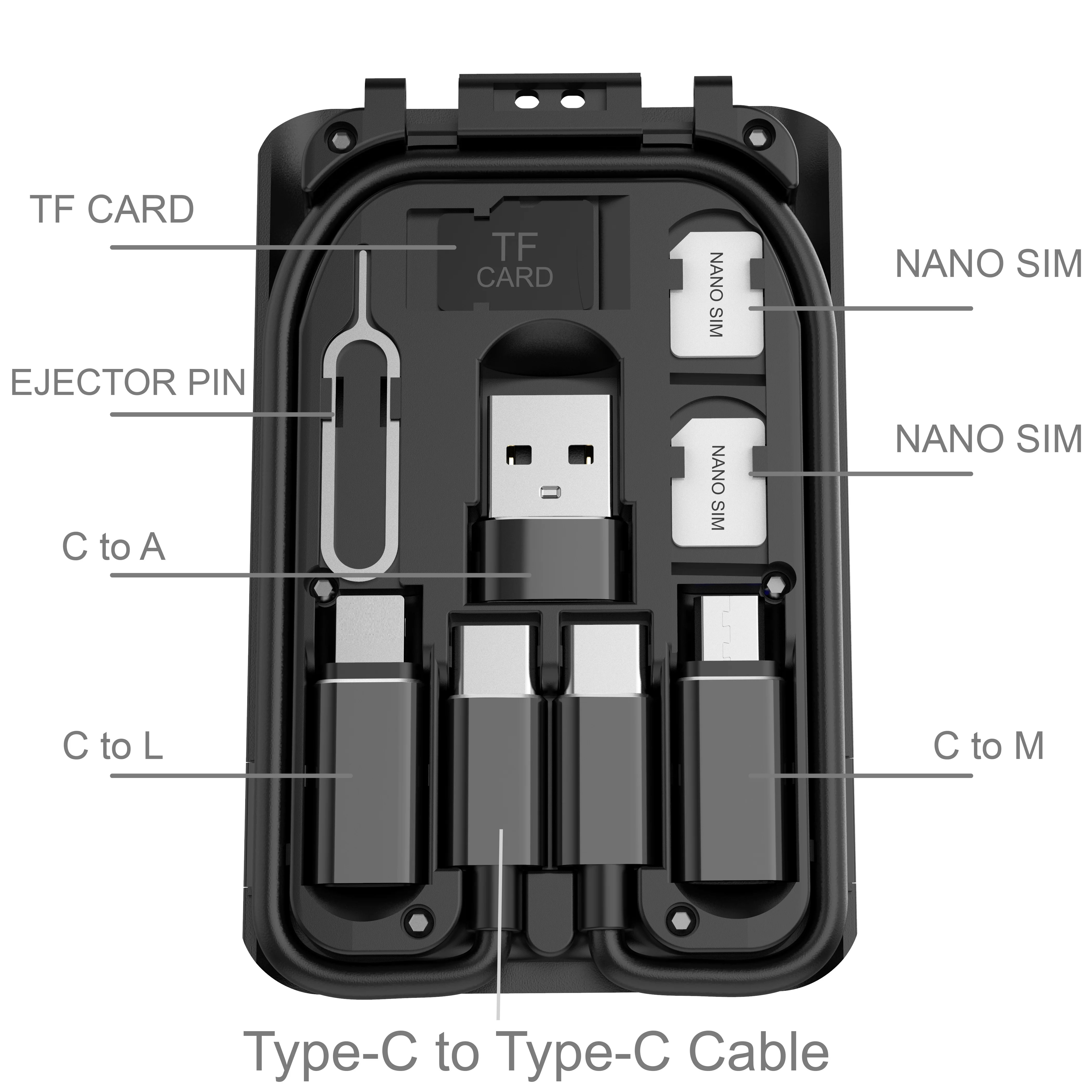 
budi oem free logo printing the newest super slim powerbank 5000mAh type c to type-c 6 in 1 data cable and sim card eject pin 