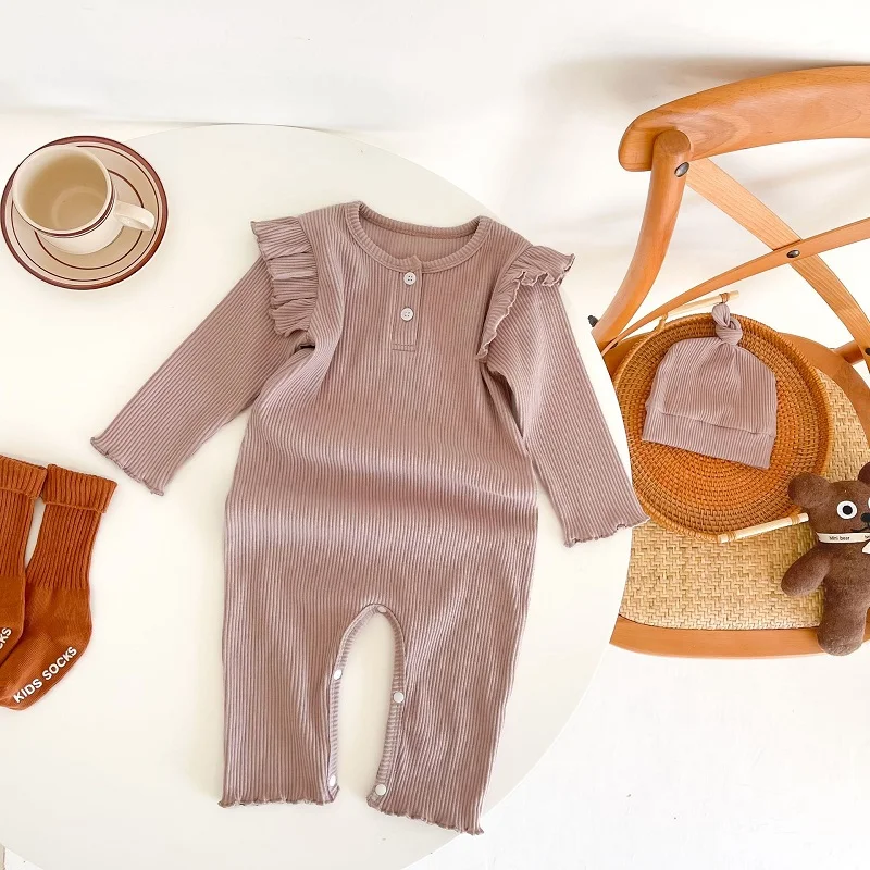 Baby Unisex Newborn Cotton Knitted Sweater Romper Longsleeve Outfit With Warm Hat Set Boys Girls Clothing Sets