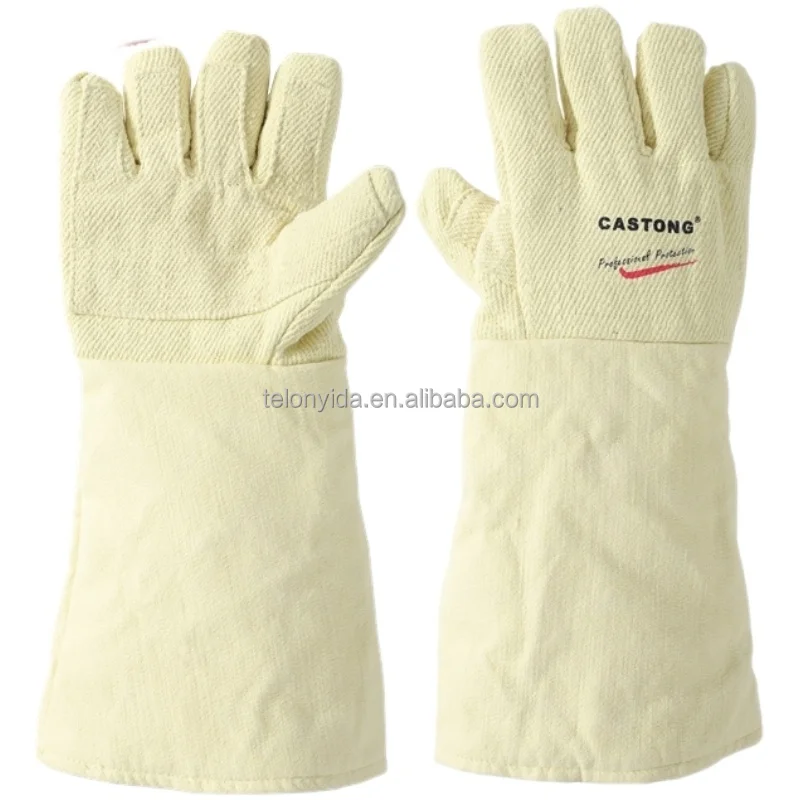 Withstand 1000 Degree Celsius Reinforced Yellow Para-aramid Twill Fire Retardant Anti-scalding Extreme Heat Resistant Gloves