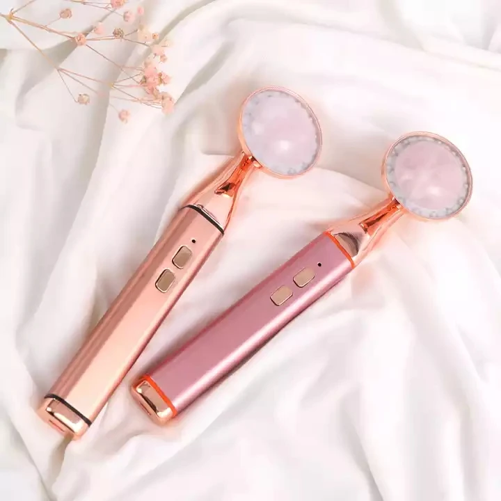 24k Gold Energy Beauty Bar LED Rose Quartz Facial Jade Roller Electric Vibrating Massage For Double Chin Reduce Face Lifting