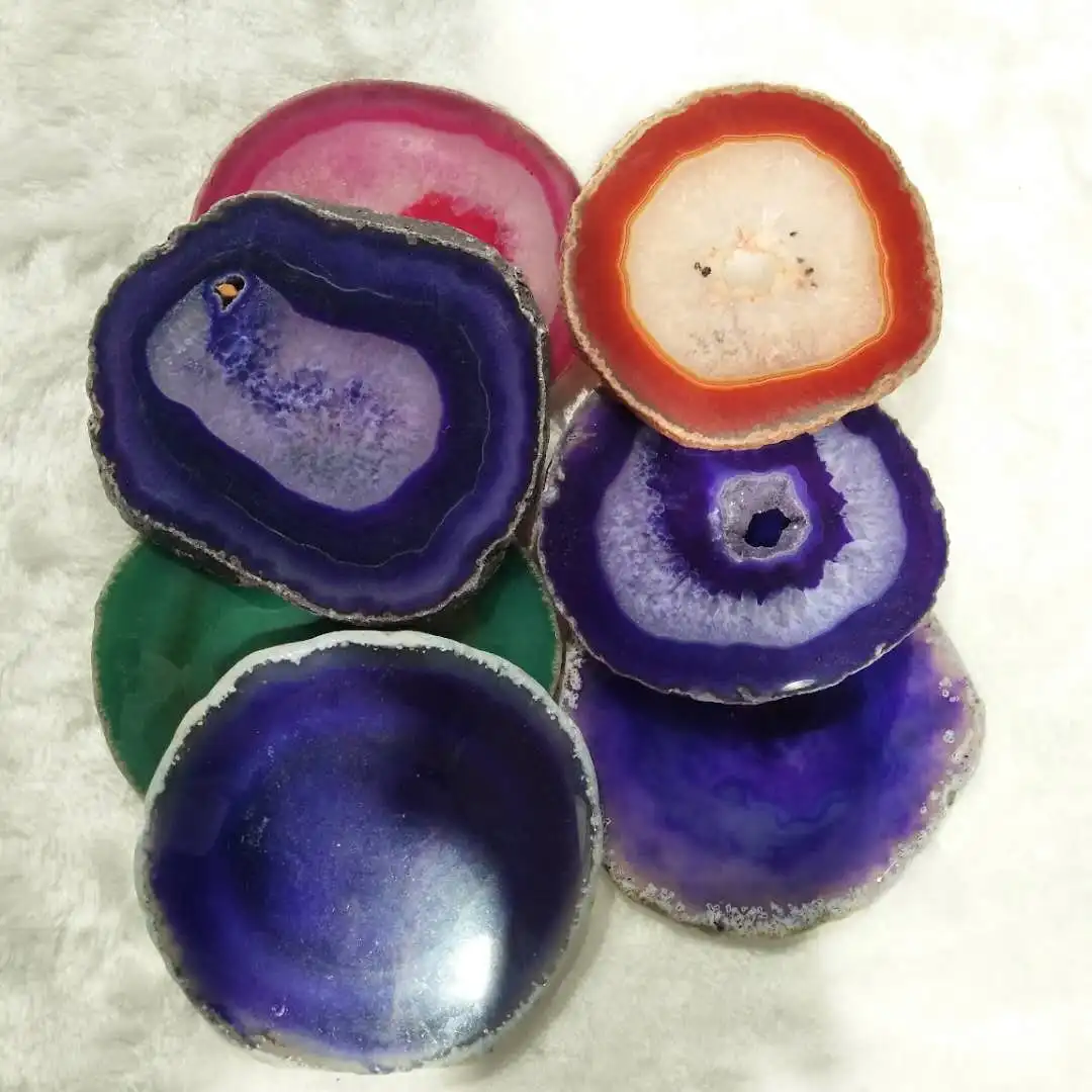 Hot sale high quality crystal gilded gift mixed colored agate slice aura agate geode coaster for decoration
