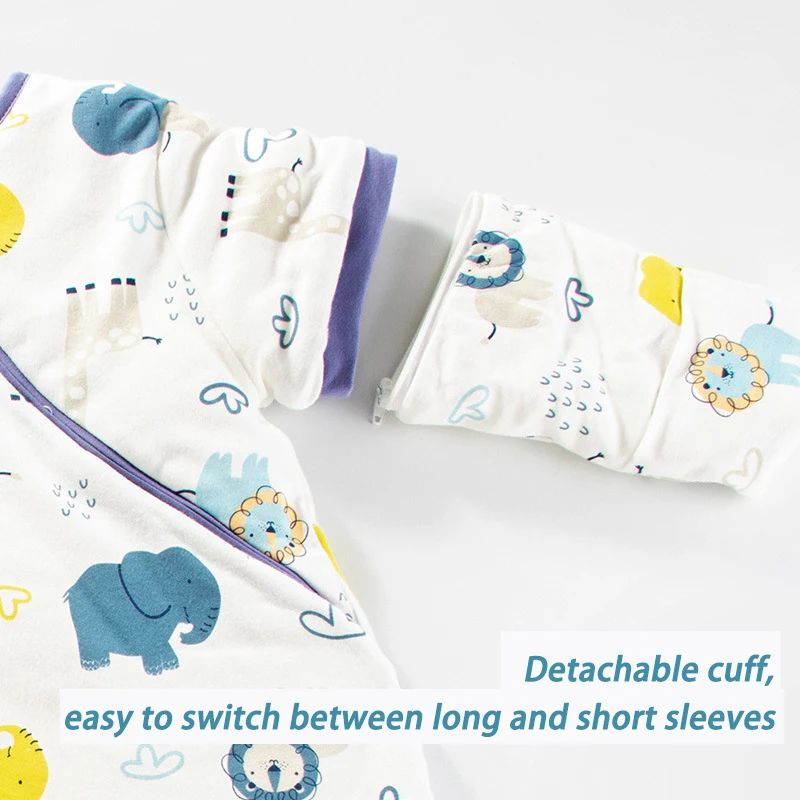 Spring and autumn round neck detachable sleeve sleeping bag cute and warm  newborn baby zipper sleeping bags