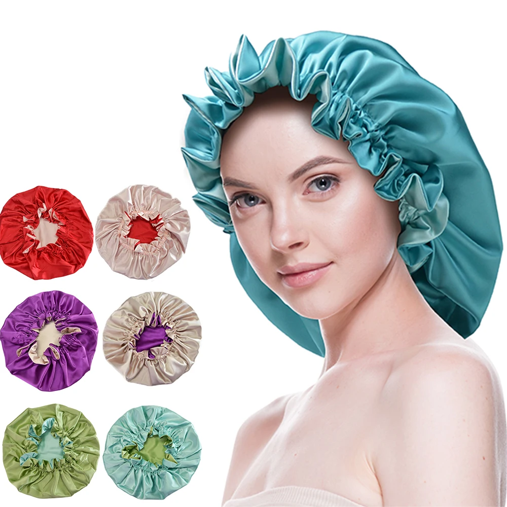 High Quality Hair Bonnets Silky Double Layer Satin Bonnets Silk Satin Hair Caps for Sleeping Reversible Bonnet
