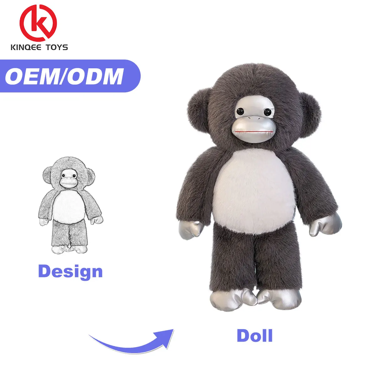 Kinqee Ce Astm Custom Mascot Cute Monkey  Animal Plush Toy Manufacturer Creative Soft Plushies Kids Doll Gift