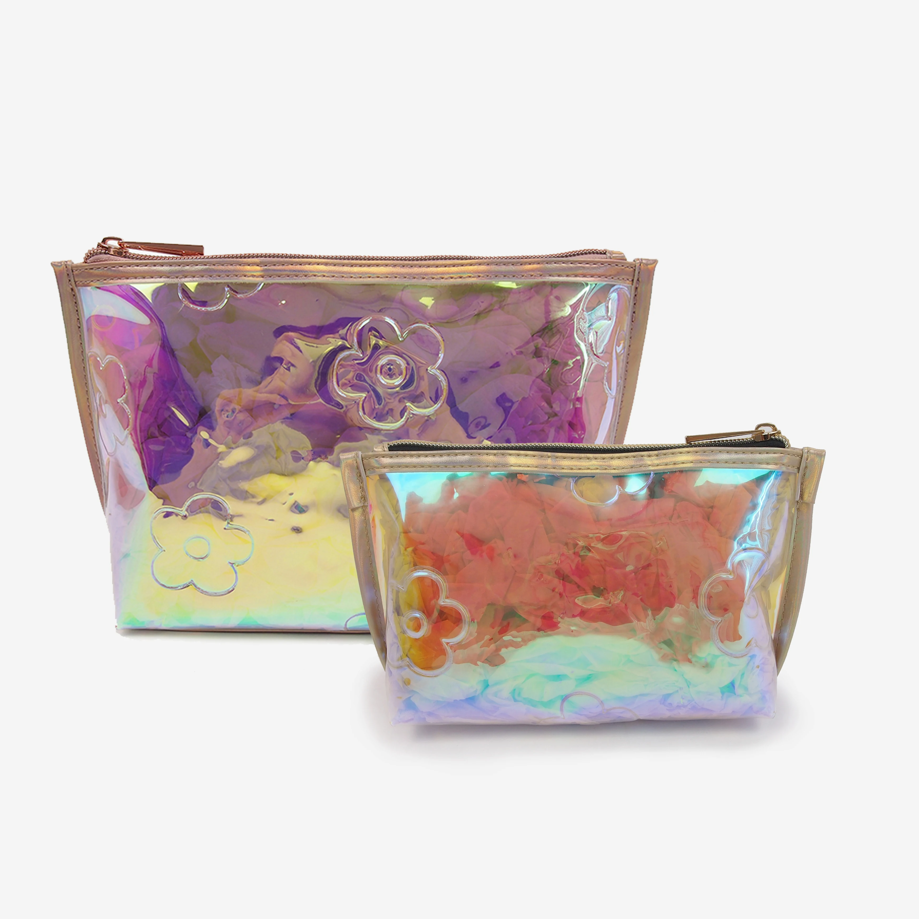 Custom private label simple pouch beauty pink glitter makeup brush bag holographic transparent clear cosmetic bag with zipper