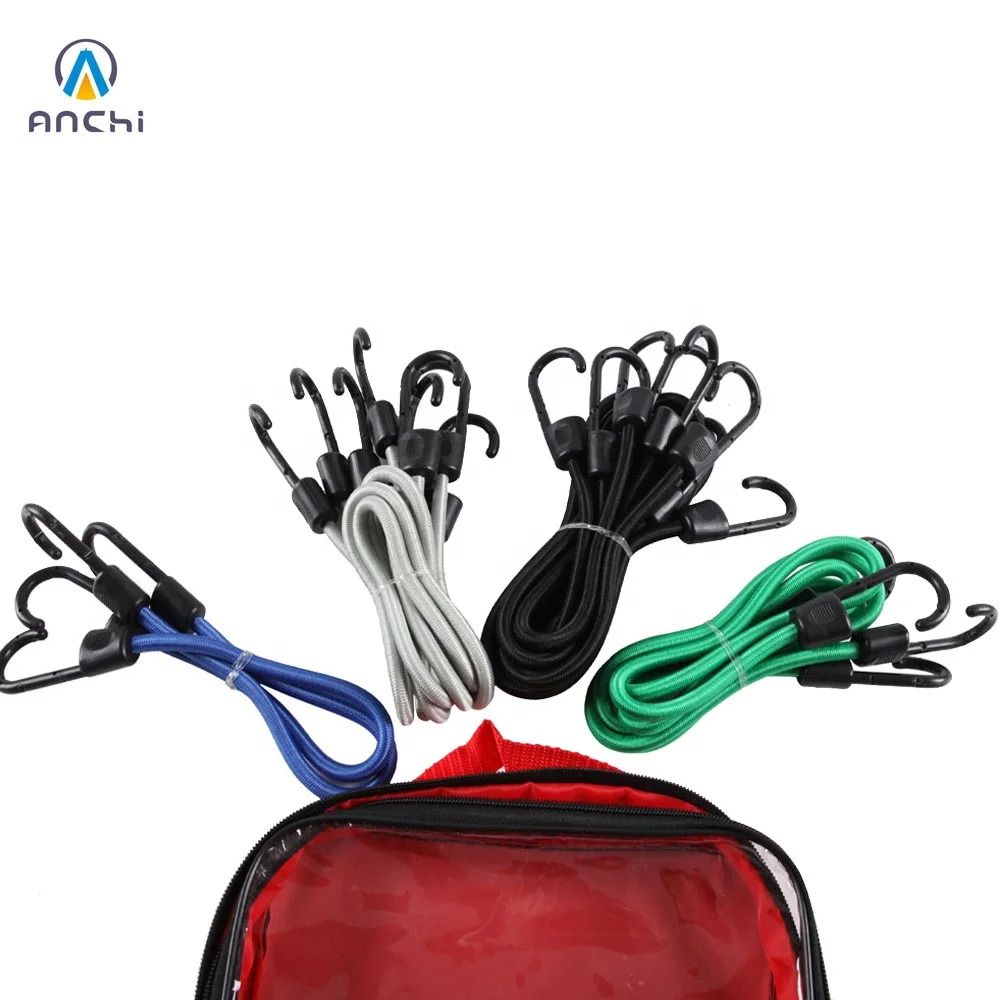 12pcs round elastic bungee cords  8mm set bag packing with PP coated steel hooks