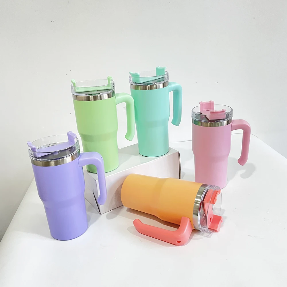 USA warehouse vacuum insulated candy macaron colored blank sublimation 20 oz Insulated Coffee Mug Tumbler with Handle