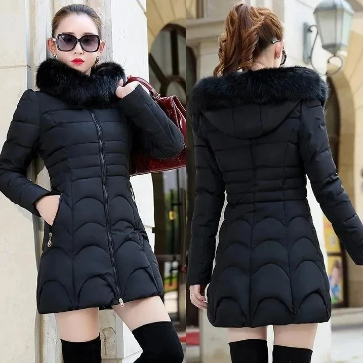 2023 Winter Woman Jacket Parka Big Fur Collar Hooded Thick Warm Ladies Coat for Women Casual Outwear European Fashion