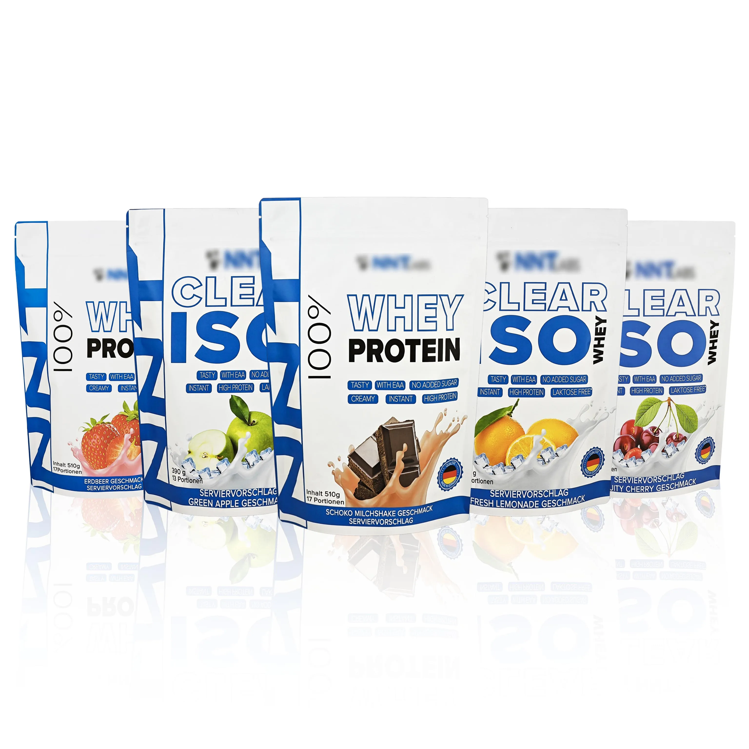 Custom Design Resealable Aluminum Foil Bag Matte Stand Up Zipper Pouch Packaging For 100% Clear Whey Protein Powder Supplements