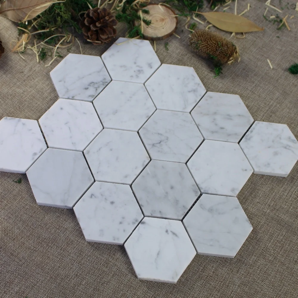 
China Supplier Cheap Price Italia Carrara White Marble 75mm Hexagon Mosaic Tile 
