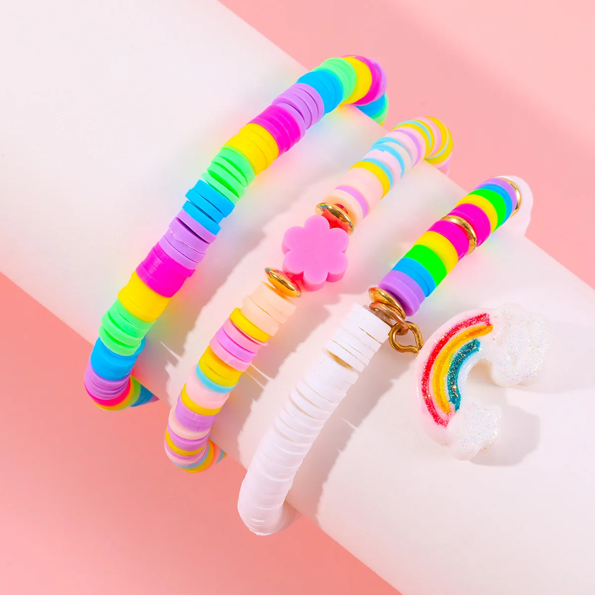 Бусины из полимерной глины ручной работы в стиле бохо растягивающийся браслет с милыми мультяшными блестками радужными шармами браслеты цветами