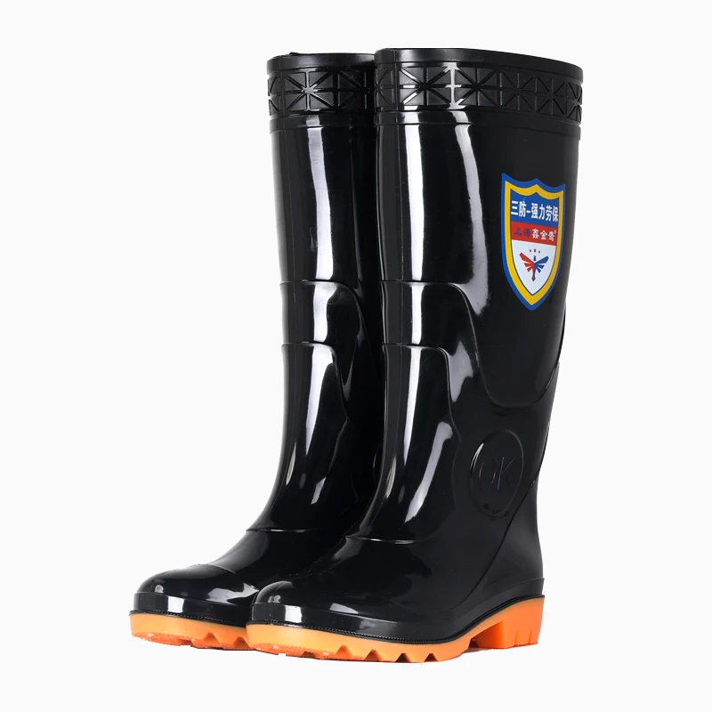 PVC black anti piercing woodland construction working protective waterproof rubber wellies gumboots rain boots for men