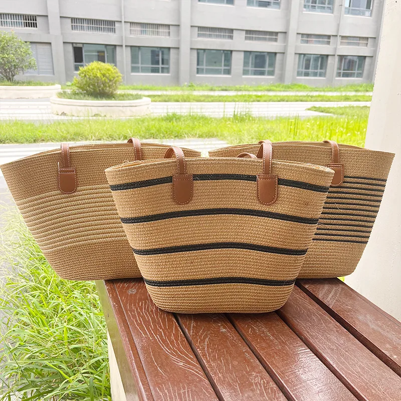2024 Fashion Summer Straw Beach Woven Straw Tote Bag Large Capacity Single Shoulder Tote Bag French Style Beach Bag For Women