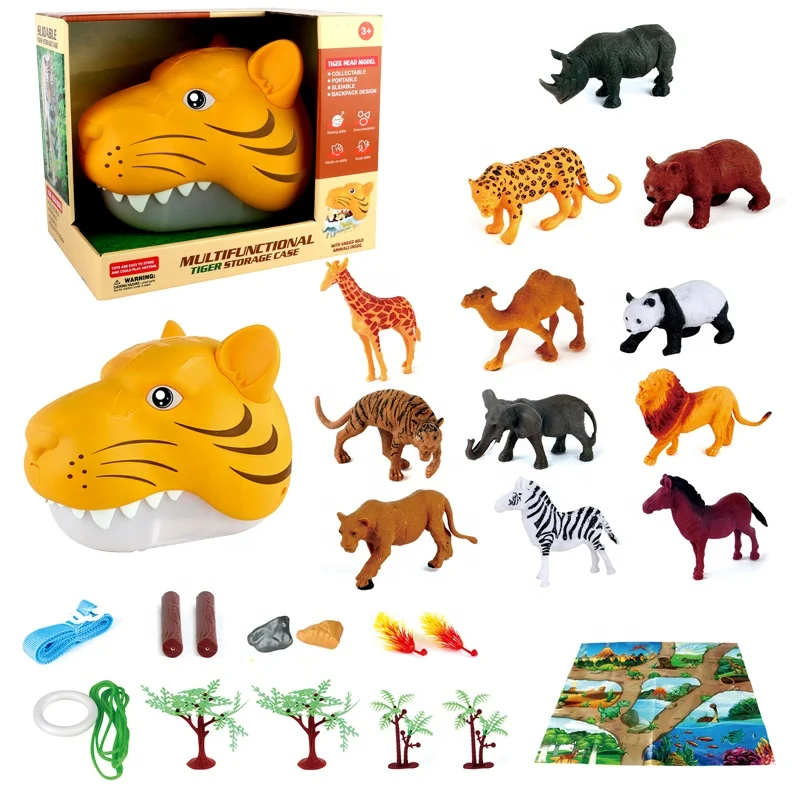 Manufacturer wholesale price kids toy tiger storage box toy set plastic figures toy