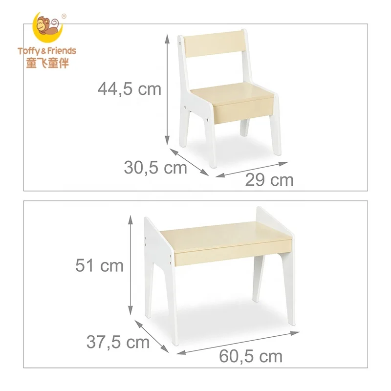 Toffy & Friends Natural color wooden kids study desk table and chair set