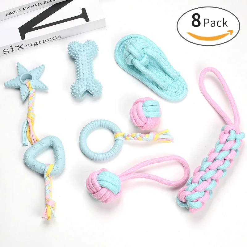 Whole Pink TPR Rope Dog Toys Durable Cotton Rope Dog Toys 10 Pack Gift Set Free Assortment Pet Chew Toy Set