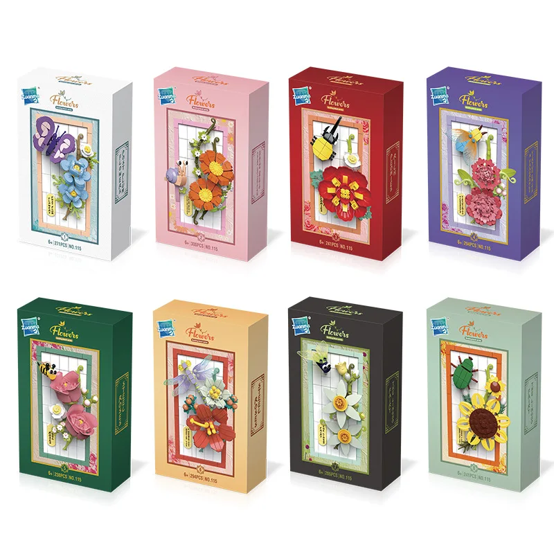 Home Desk Display Decorative Colorful Decorative flowers from Garden Wall Set artificial bouquet flowers Building Block Set