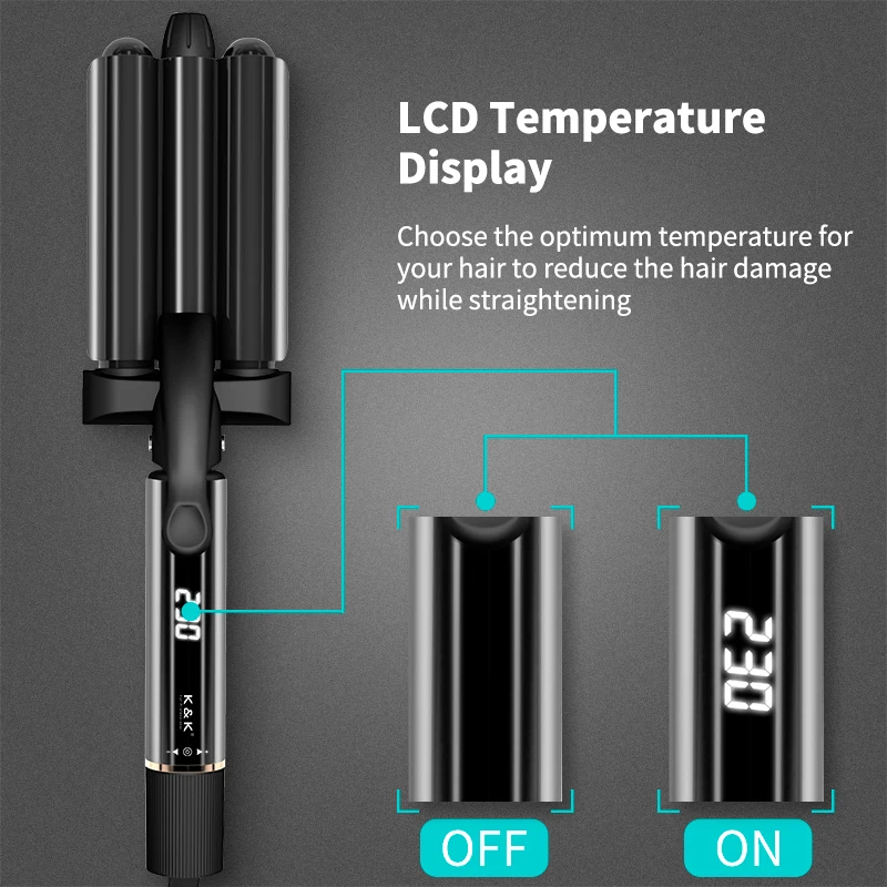 Home Use 22 mm Titanium Curling Irons LCD Ceramic Hair Curler Roller Private Label Three Barrel Curling Iron