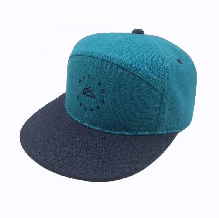 Wholesale Custom 6-Panel Flat Bill Navy Canvas Turquoise Two Tone Sport Snap Back Cap With Embroidery