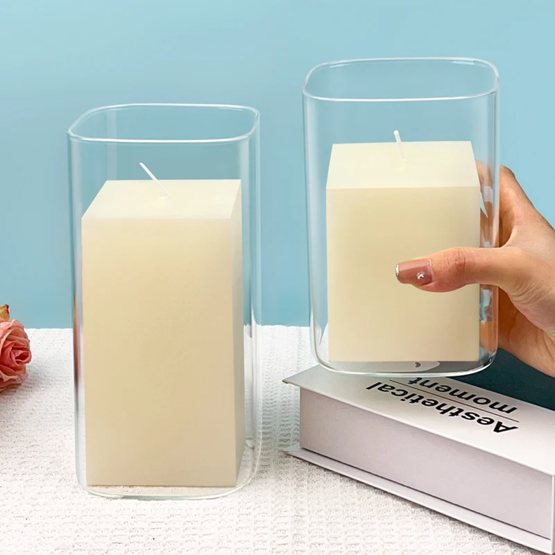 Custom Size Glass Jar Candle Vase Glass Square Candle Cover Vessel For Home Decor