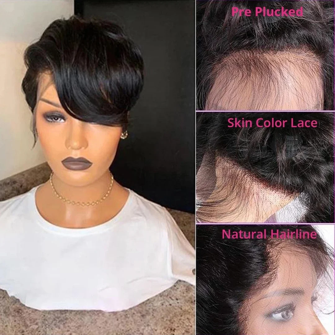 Wholesale Cheap Pixie Cut Wig Short Pixie curls Human Hair Lace front closure Wig Pixie Brazilian Human Hair Wigs for Women