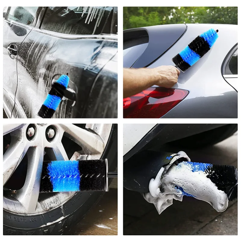 PP Bristle Car Brush Black Color Short Handle Floor Carpet Cleaning Auto Car Detailing Brush Soft Bristle Easy Reach Car Wheel