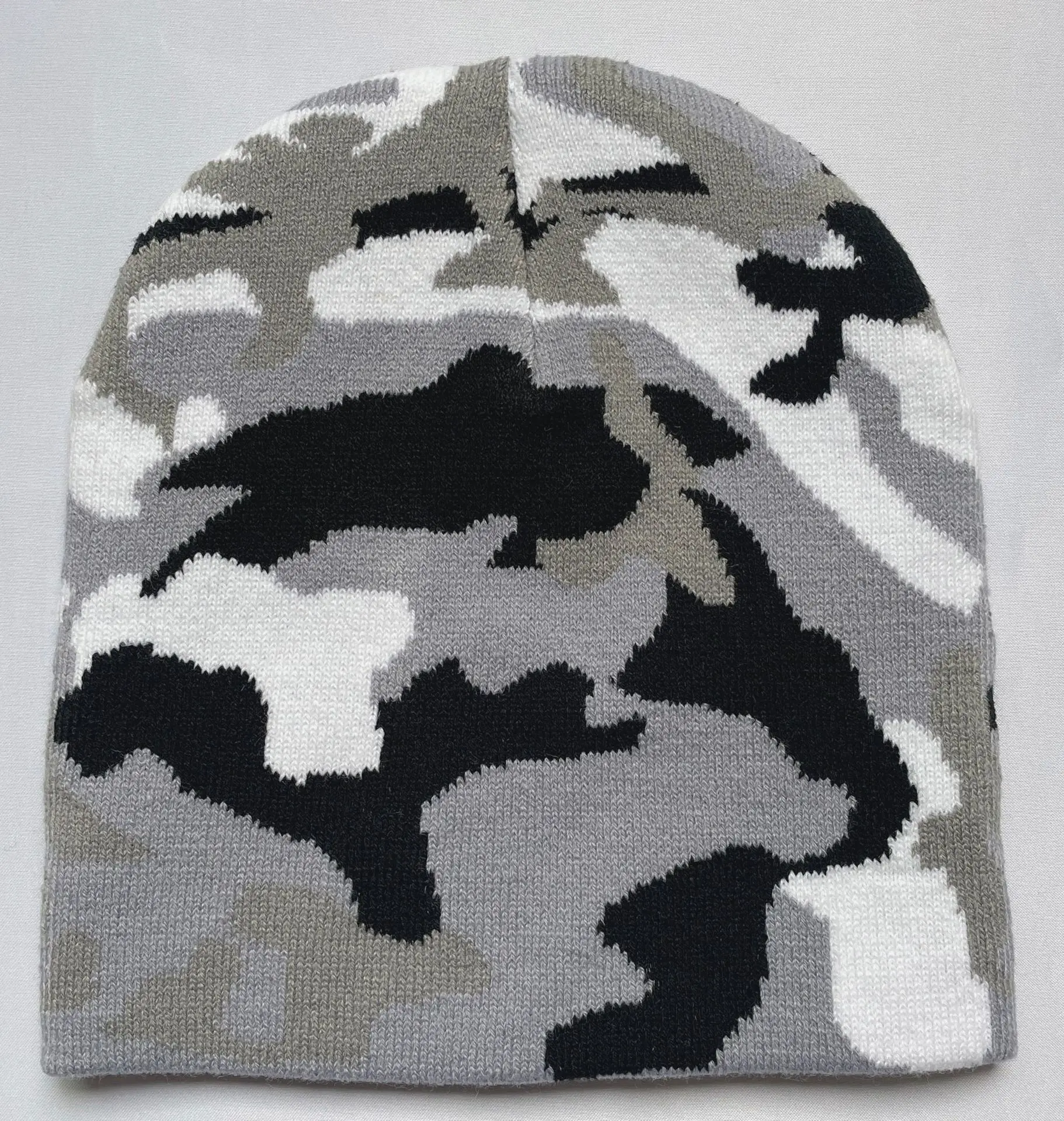 Women Men Winter Hats Camo Print Cuffed Beanie Double Layers Thick Knitted Soft Warm Skull Ski Cap