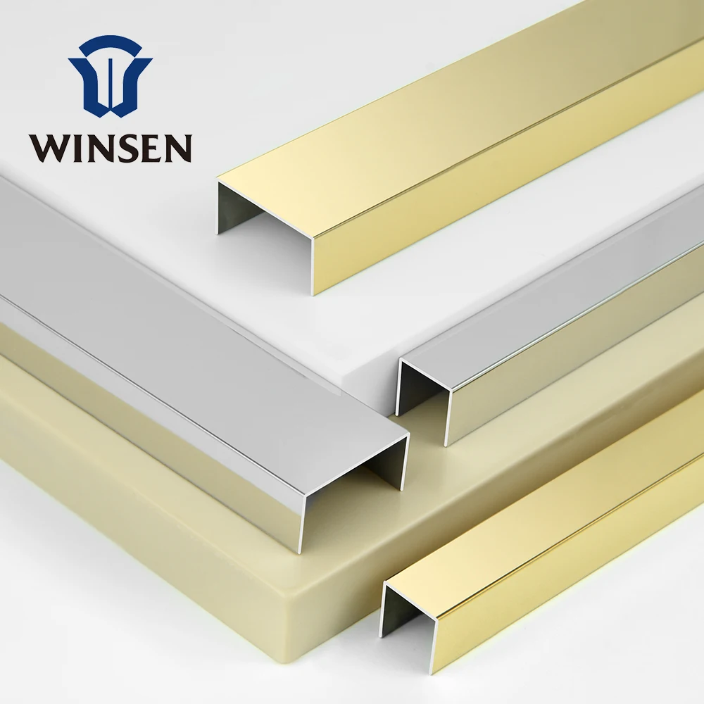 Winsen  304 U Shape OEM Logo Customized Decoration Stainless Steel Metal Profile Mirror Gold Color Tile Trim