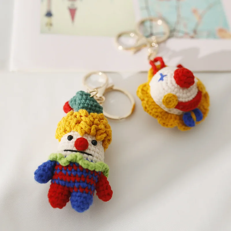 Cute knitted woll doll clown key chains Amigurumi keychain Handwoven keyrings Hand Made crochet clown keychain crochet keychain