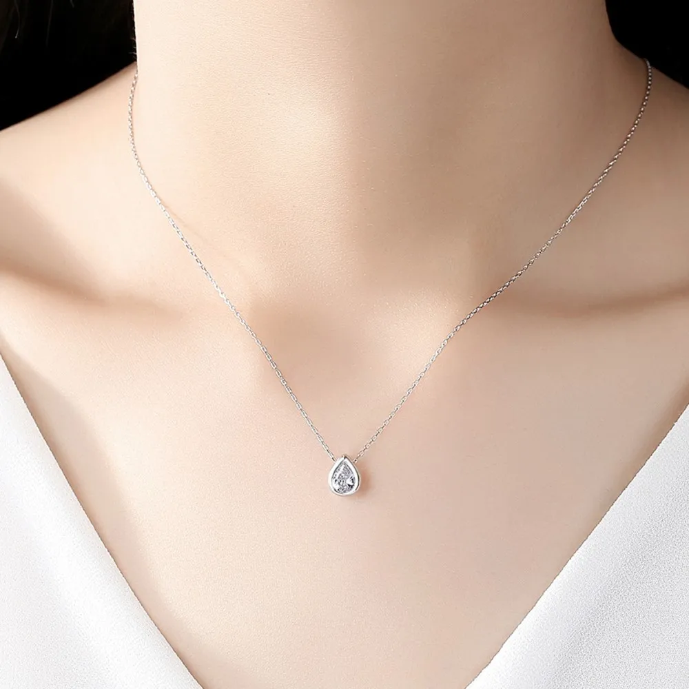 S925 Sterling Silver Droplet Shape Zircon Light Luxury Japanese and Korean Simplicity Chain for  Women Necklaces With Names