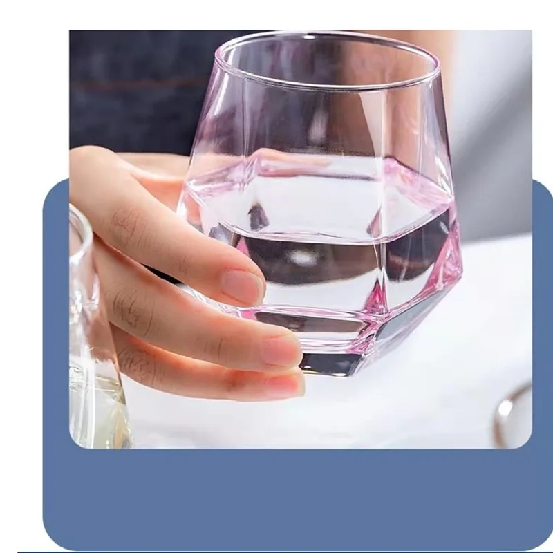 Wholesale 10oz Diamond Shaped Colored Hexagonal Stemless Drinking Glass Cup Whisky Vodka Glass Tumbler