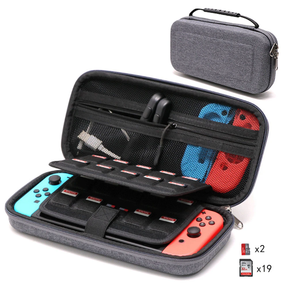 Portable storage hard shell EVA bag with 21 card slots for Nintendo Switch gaming console and accessories