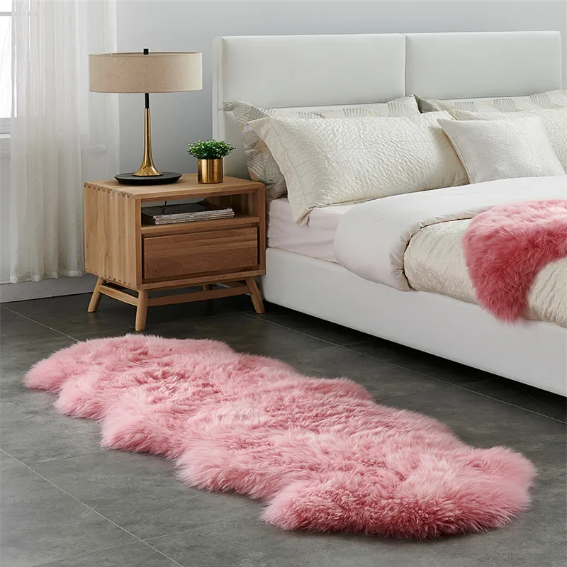 Pink Soft Faux Sheepskin Fur Area Rug Luxury Fluffy Rug for Sofa Bedroom Living Room Nursery Shaggy Chair Cover Seat Pad