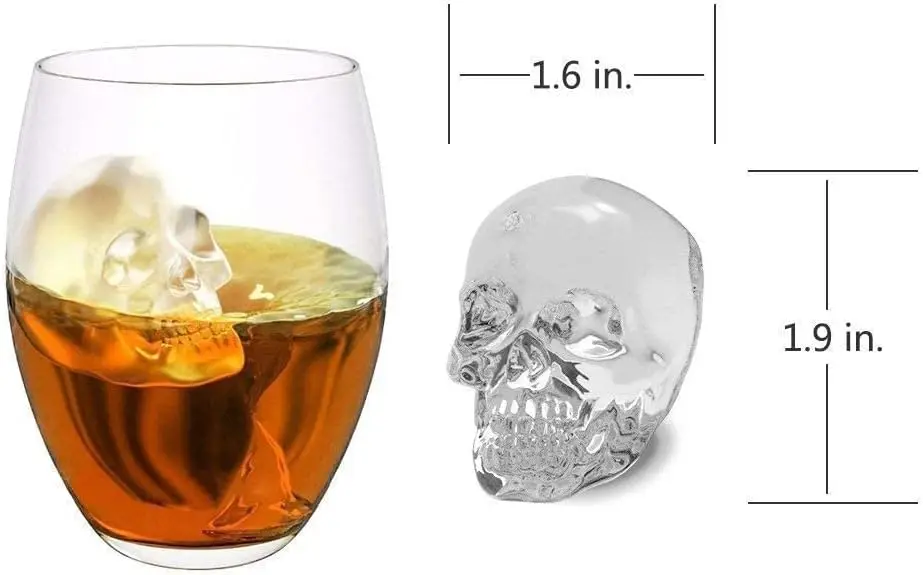 Ice Cube Tray 3D Skull Ice Mold Easy Release Silicone mold 4 Cute and Funny Ice Skull for Whiskey Cocktails and Juice Beverage