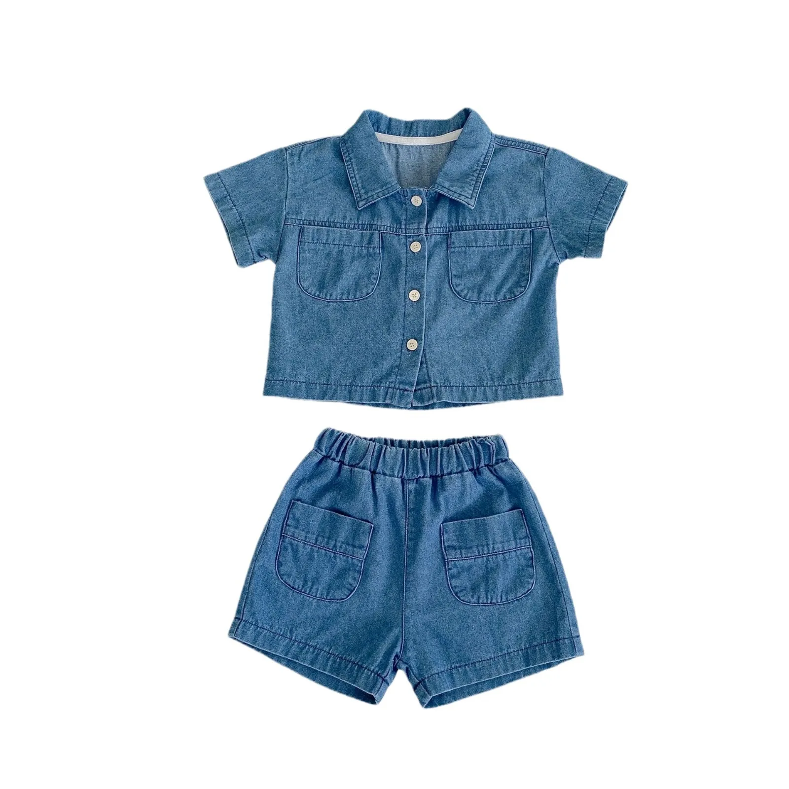 Engepapa Summer Infant Set Denim Short Sleeve children Top Shorts 2 Piece Fashion Baby Clothes