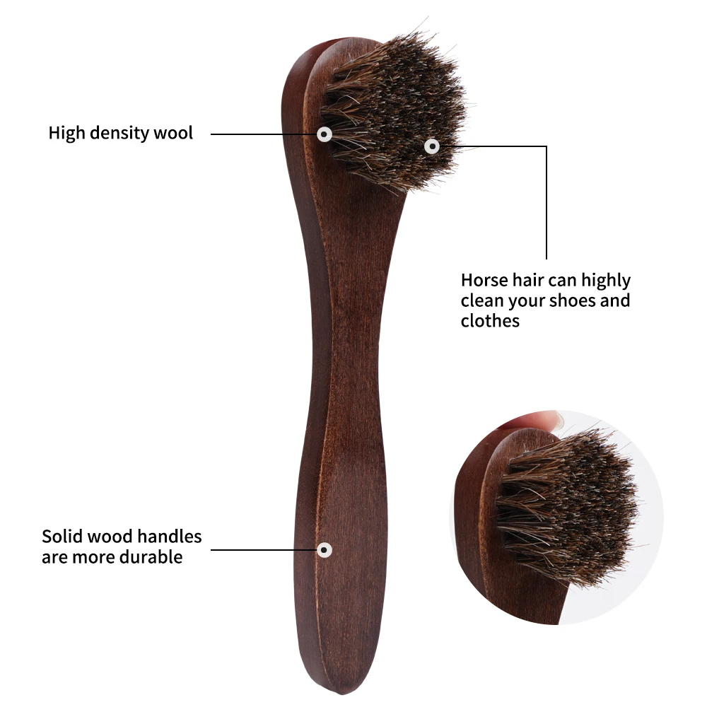 Customized Logo Household Wooden Shoe Brush with Horse Hair Features a Wooden Handle for Shoe Cleaning