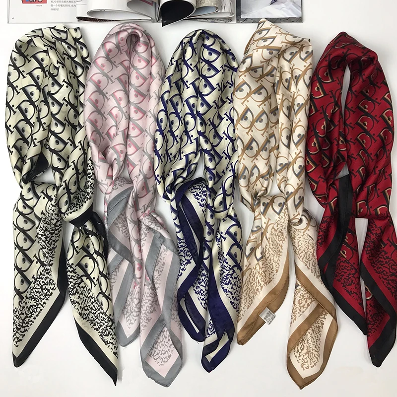 70*70cm Silk Scarf Women Small Soft Squares Decorative Head Scarf Multicolor Stripe Print Kerchief Neck Wrap Tie Silk Scarf