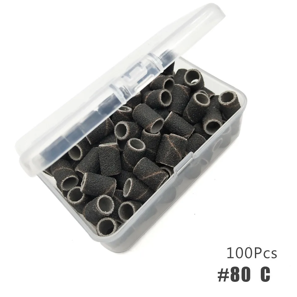 
#80 #150 #240 100Pcs/Box Black Sanding Bands Without Mandrel For Nail Drill Nail Care Polishing Manicure Tools 