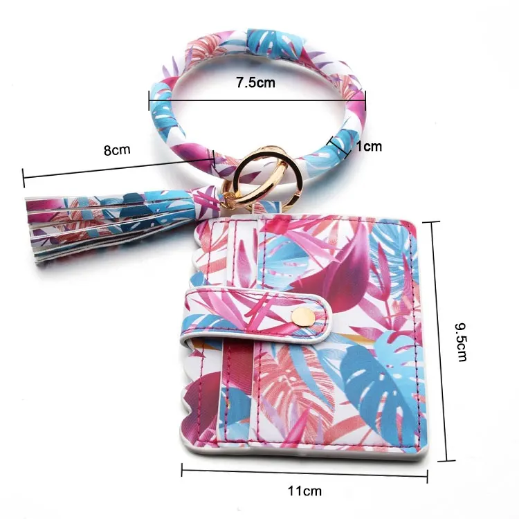 Women Bangle Snake Skin Pu Leather Id Card Holder Bracelet Keychain Wristlet Keychain Wallet With Tassel