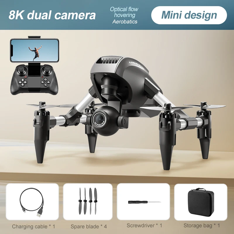Mini High Toughness ABS Drone Dual Camera HD Wifi Wireless RC Foldable Optical Flow Professional Drone Boys Toys