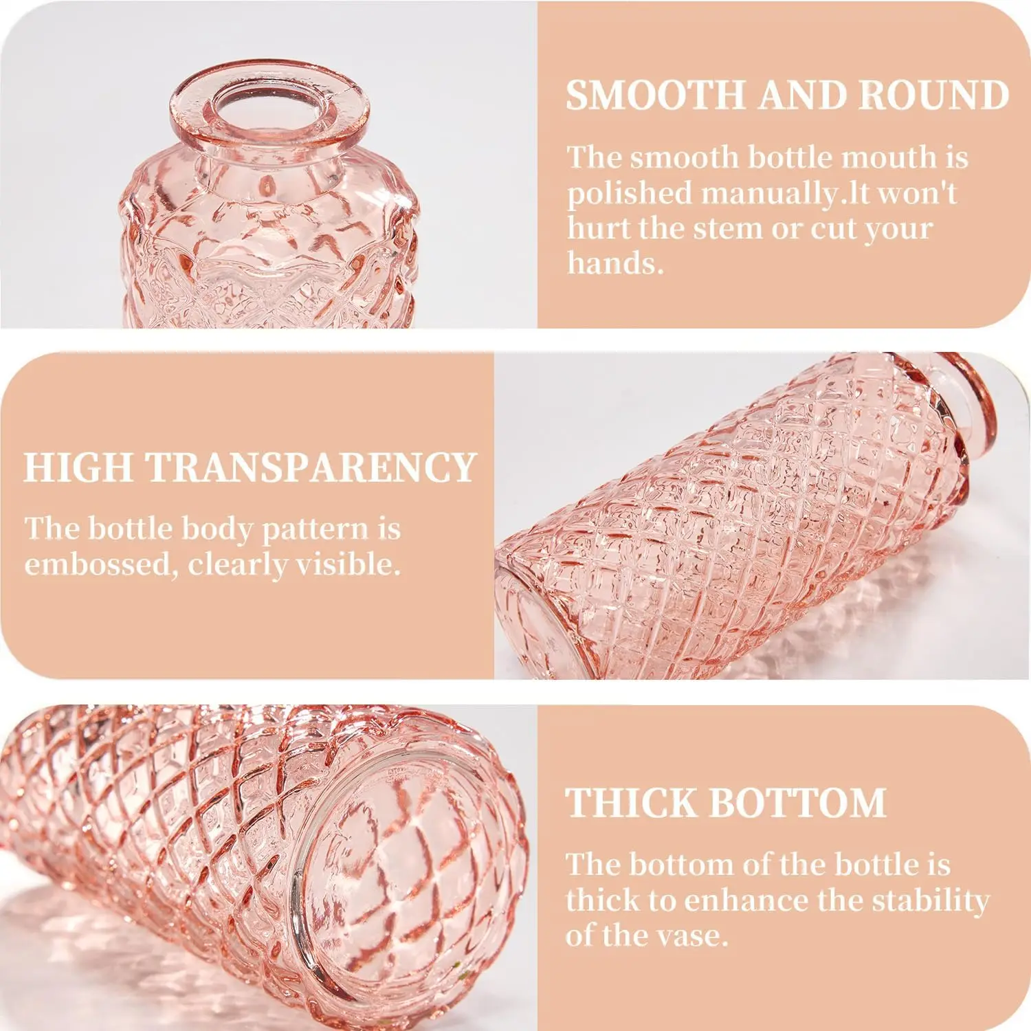 Wholesale Pink Vintage Small Glass Bud Vase Cute Glass bottle Vases for Centerpieces Rustic Decorative Wedding Table Home