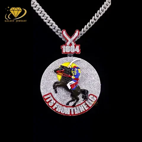 Hip Hop Jewelry Design Iced Out Custom Number Pendant Mens Fine Jewelry Moissanite Diamond Iced out Custom Logo Round Pendant