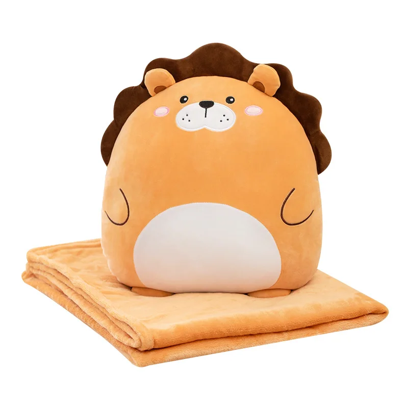 Soft Animal Pillow and blanket Squishy Plush Toy Lion Stuffed Animal Sleeping Pillow Baby Accompany Toy