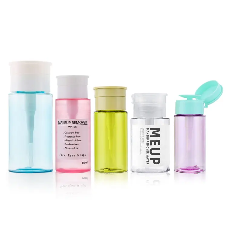 Cosmetic push press down pp plastic empty skin toner liquid nail polish eye makeup cleanser and remover pump dispenser bottle