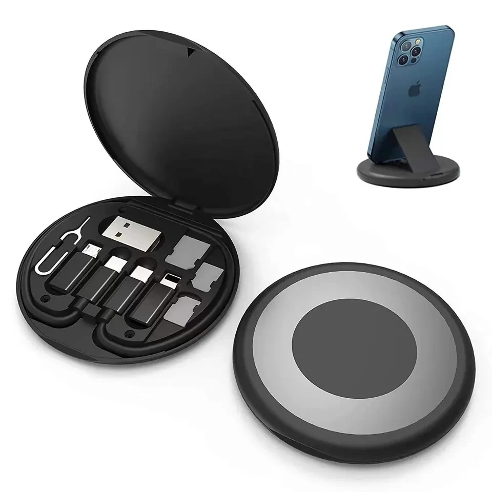 2023 Best Selling 6 In 1 Phone Holder Multi-Type Micro Card Type C Micro USB Adapter Cable Conversion Portable Storage Box