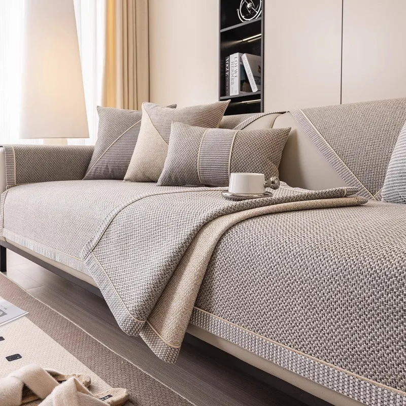 Customize Various Colors Solid ColorI linen Non Slip Chair Covers Living Room Three Seat Skin friendly Sofa Towel Covers